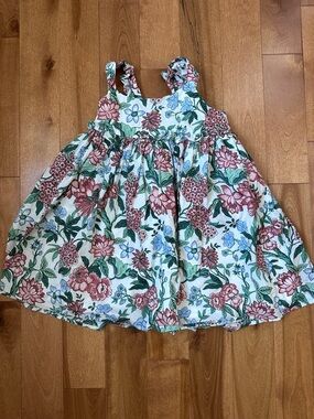 Janie and Jack White Sundress with Pink and Green Floral Print